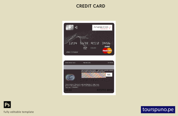 Plantilla de tarjeta maestra bancaria Andorra Andbank lista para imprimir